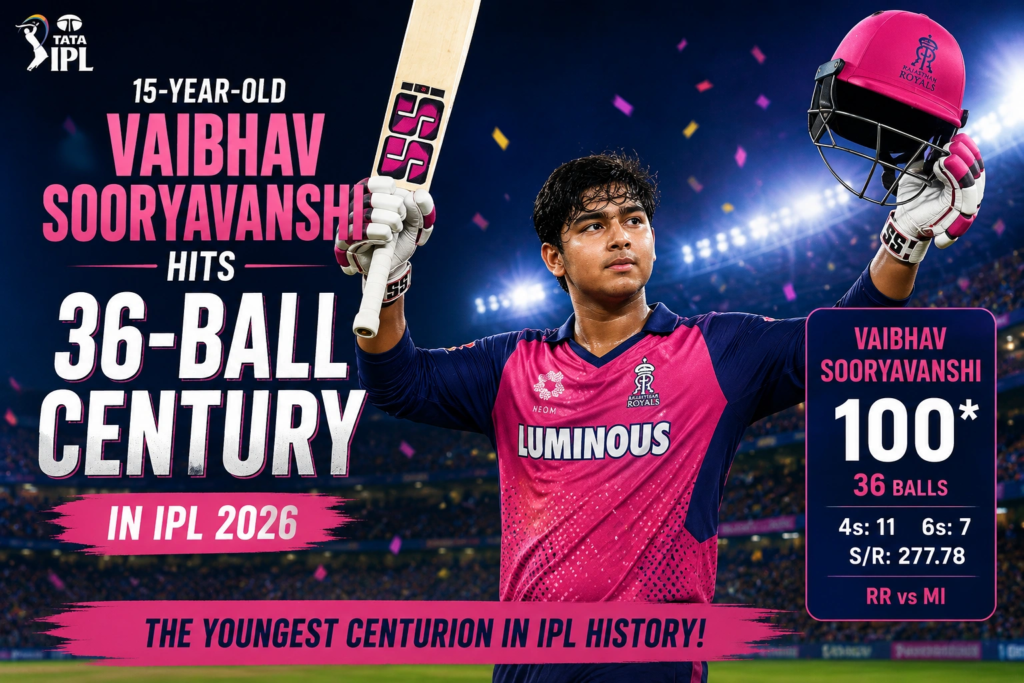 15-Year-Old Vaibhav Sooryavanshi Hits 36-Ball Century in IPL 2026